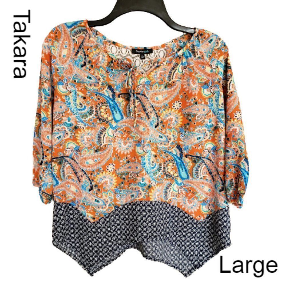 Girls' Paisley Crochet Back Handkerchief Style Mid Sleeve Shirt Large NWT